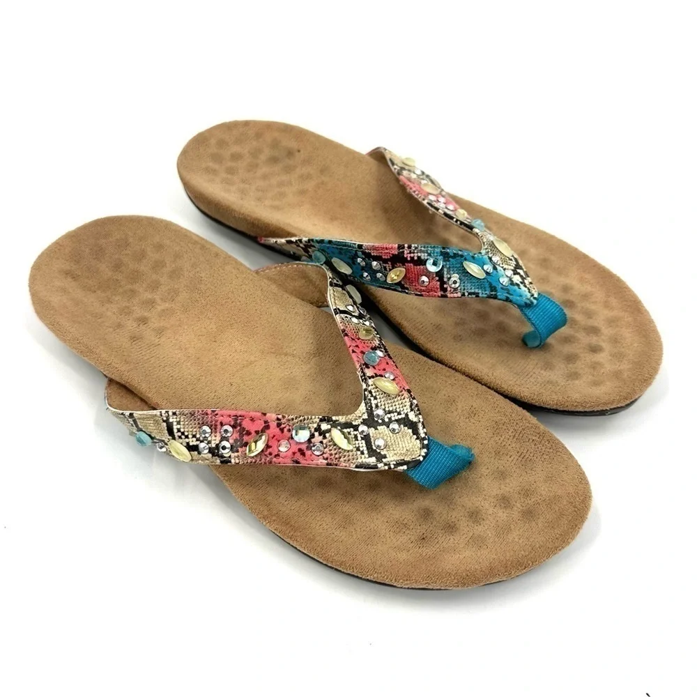 Vionic Lucia Sandals Womens 7 Orthaheel Colorful Snake Print Comfort Shoes Boho